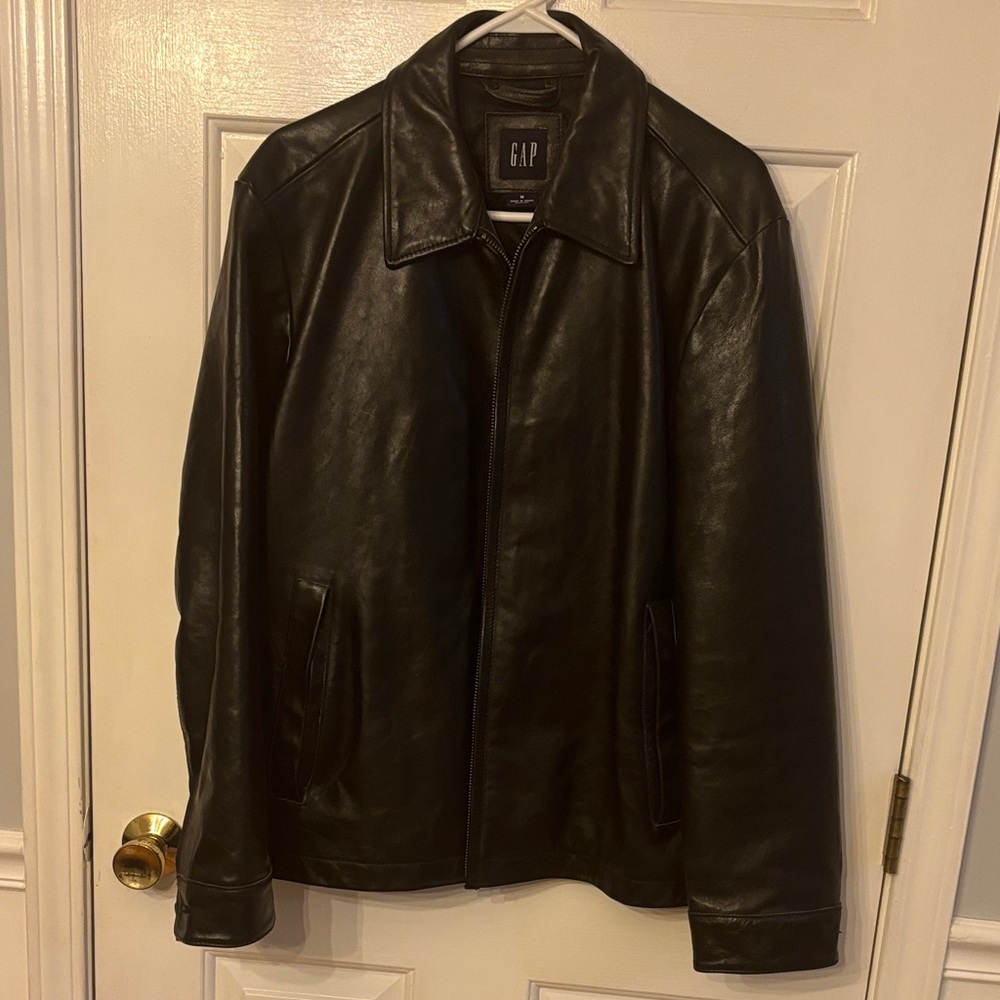 GAP Men's Black Leather Bomber Jacket from 2003